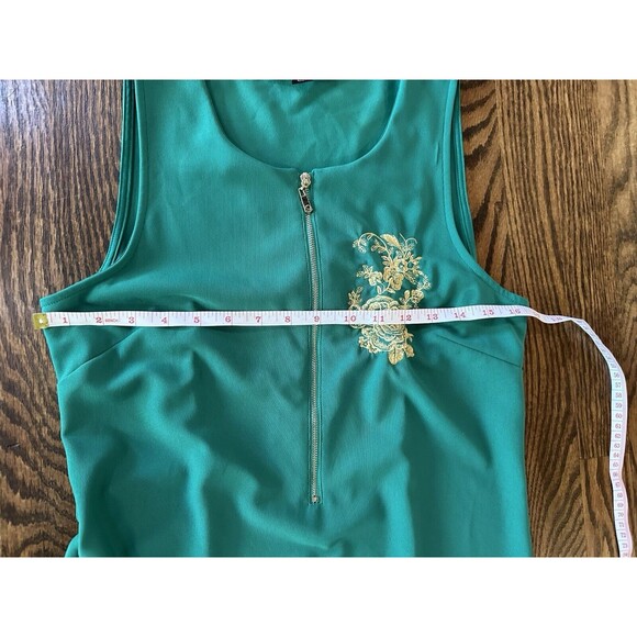 Boston Proper Green Sheath Gold Embroidery Sleeveless Front Zip Size S Small EUC - Picture 7 of 9